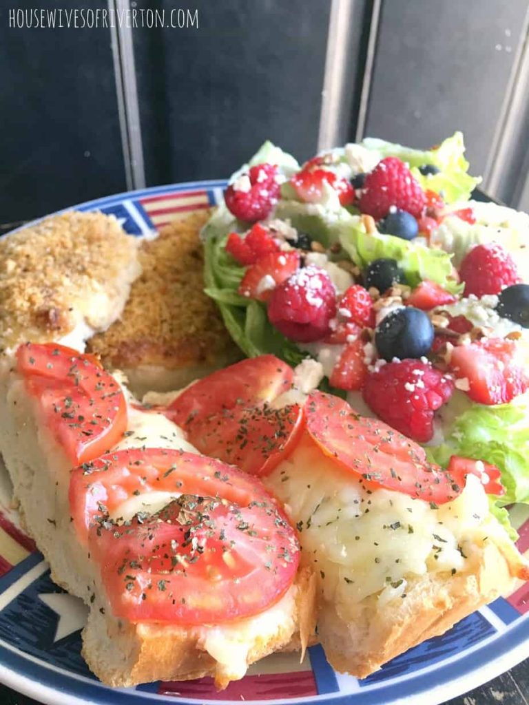 Mixed Berry Wedge Salad and Margherita French Bread from the NEW cookbook Sun and Sizzle: Grills to Greens and Everything in Between by Allison Miller from Cupcake Diaries | www.housewivesofriverton.com