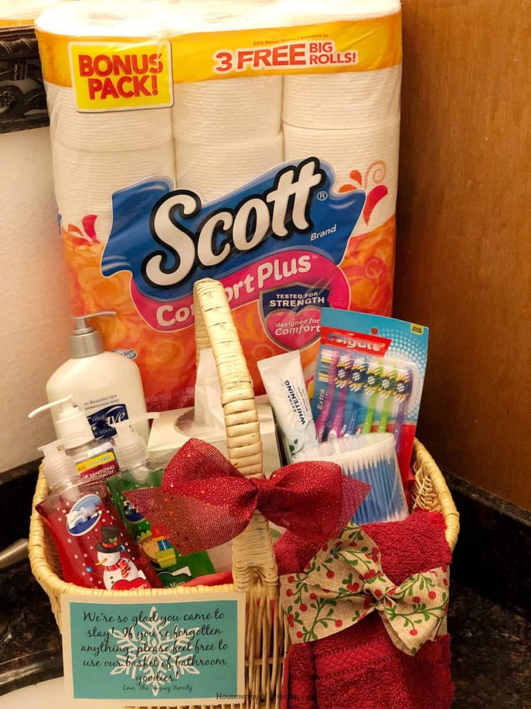 Guest Bathroom Gift Basket with Scott® ComfortPlus™ Toilet Paper | www.housewivesofriverton.com
